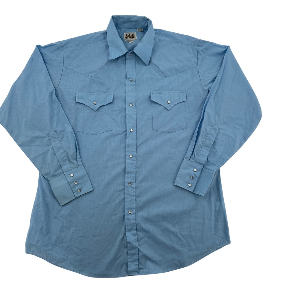 Ely Cattleman Light Blue Western Pearl Snap Front Long Sleeve Shirt Men Size L